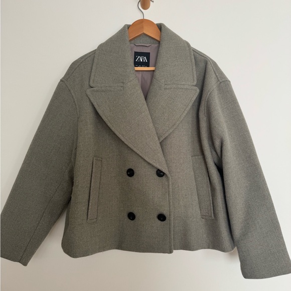 Zara Women's Classic Gray Pea Coat - Picture 1 of 5